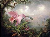 Orchid Canvas Paintings - Orchid and Hummingbird